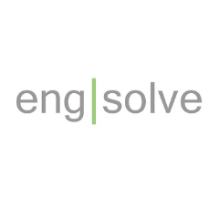 engsolve logo, grey modern typography with a green line going through the words eng and solve